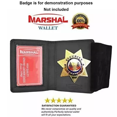 Leather Badge Holder 7 Pointed Star Compact Low Profile Case With Single Id Win • $15.99