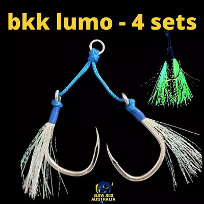 4 Sets BKK 8062 5x Assist Hooks 3/0 -9/0 Heavy Quality Lumo Slow Pitch Jigs • $18.95