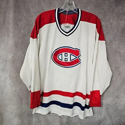 Rare Vintage 90s CCM NHL Montreal Canadiens Jaques Lemaire 25 White Jersey Men L • $59.99