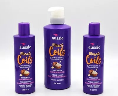 3 Pc Lot Aussie Miracle Coils Shampoo And Conditioner Cocoa Butter Macadamia Oil • $16.64