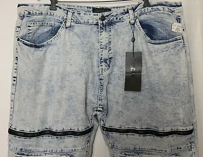 Encrypted Mens Skinny Fit Jeans Light Wash Distressed Acid Blue Size 46/34 • $44.37