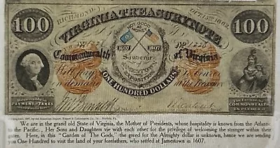 Jamestown Expo 1607-1907 State Of Virginia Souvenir Treasury Note  First Seen • $19.99