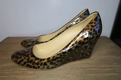 J. Crew Women's Martina Black Brown Leopard Print Patent Leather Wedge Size 8.5 • $29.99