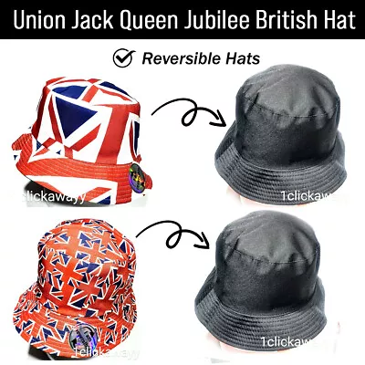 Union Jack Bucket Hats Reversible Queen's Jubilee British Hat Men & Women Unisex • £6.49