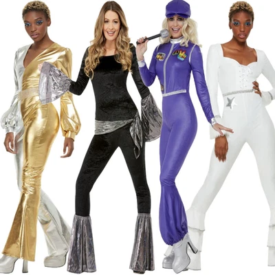 70s Disco Costume Ladies Catsuit Disco Fever Dancing Fancy Dress Jumpsuit Outfit • £45.99