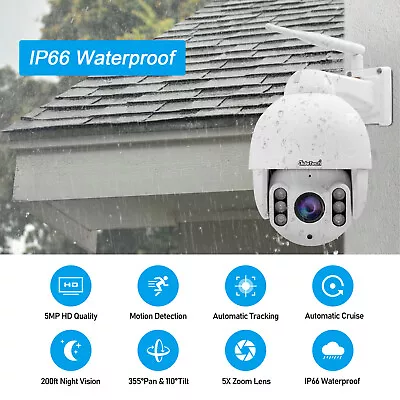 £74.99 • Buy JideTech PTZ WiFi Dome IP Camera Outdoor 5MP Security Camera With Auto Tracking