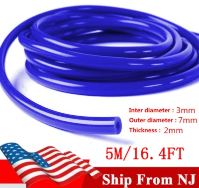 $17.94 • Buy 3mm(1/8 ) Blue Universal Car Silicone Air Vacuum Hose/Line/Pipe/Tube 16.4Ft/5M