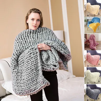 Luxury Chunky Wooly Knitted Sofa / Bed Throw Blanket Thick Hand-woven Throws Mat • £31.95