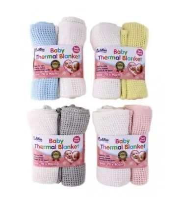 £9.50 • Buy 100% Cotton Extra Soft Baby Cellular Blankets Crib Moses Basket Cot Pram 2 Pack