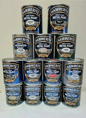 HAMMERITE Direct To Rust Metal Paint 750ml | All Colours Hammered Smooth & Satin • £10.99