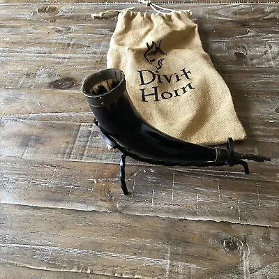 Divit Genuine Viking Drinking Horn With Iron Stand Authentic Medieval Beer 8 Oz • $10.52