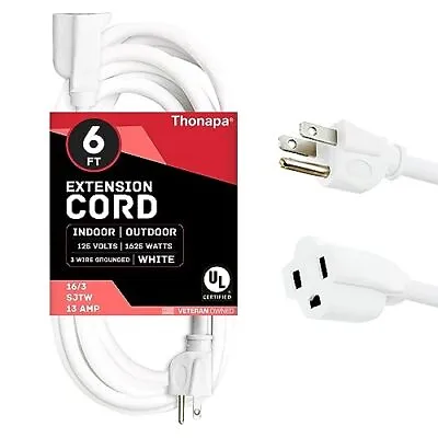 6 Ft White Extension Cord - 16/3 Durable Outdoor Electrical Cable • $9.99