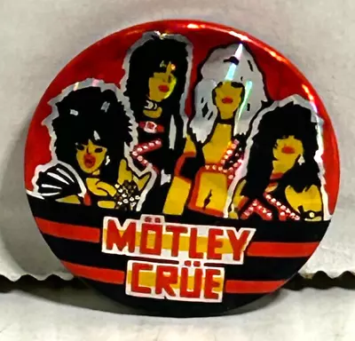 VINTAGE 80s MOTLEY CRUE ROCK BAND RED PRISM 1  PIN BACK BUTTON MADE IN ENGLAND • $9.99