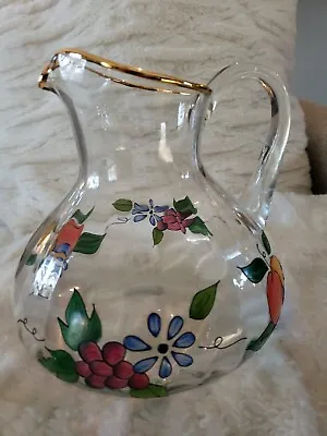 Venetian Crystal Carafe Hand Painted Glass Pitcher With Gold Rim Excellent! • $27.99