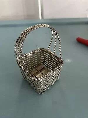 Vintage Silver Metal Miniature Basket Woven Wire Handle Gift Basket 2.25”Square • $10