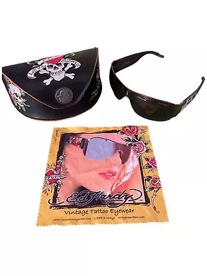 Vintage ED HARDY Skull & Roses Sunglasses W Case Cloth EHS012 70-11 120 Cocoa • $160