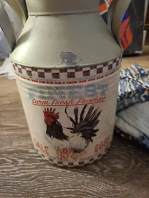 Rooster Farm Fresh Produce Metal Milk Jug Dairy Vintage • $27