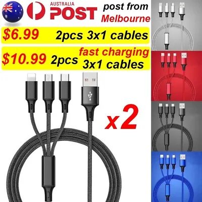 2 X 3 In 1 Charger Fast Charging Cable Cord For Samsung Android Type C Micro USB • $10.99