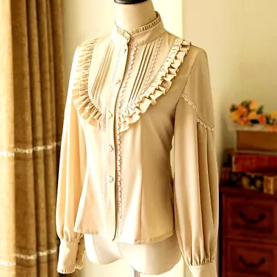 Customized Vintage Ruffled Collar Front Pleated Shirt Victorian Style Wear • $359.99