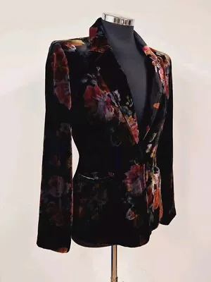 EAST Floral Velvet Jacket Size 8 Black Blazer Single Button Lined Multicoloured  • £36.95