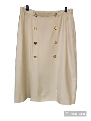 Celine Paris Vintage France Beige Midi Skirt Signature Gold Buttons Size 46 (14) • $149