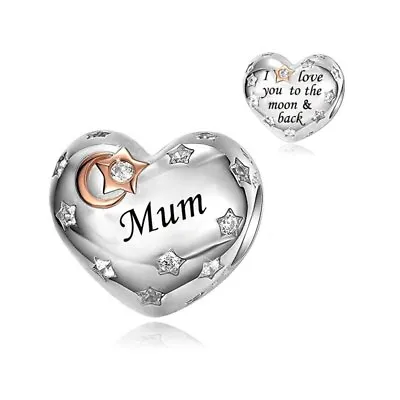 $31.99 • Buy S925 Silver & Rose Gold Love You To Moon & Back Mum Charm -YOUnique Designs