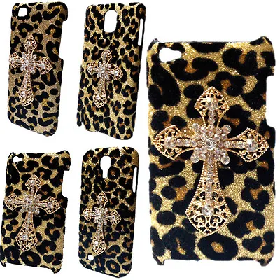 3D Bling Luxury Leopard Gold Diamond Cross Back Hard Skin Case Cover For Phones • $8.96