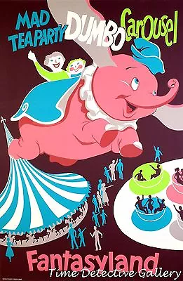 Vintage Mad Tea Party Dumbo Carousel Disneyland Poster - Available In 5 Sizes • $20