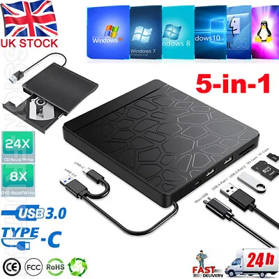 £21.99 • Buy Slim External USB 3.0 DVD CD RW Writer Drive Burner Reader Player For Laptop &PC