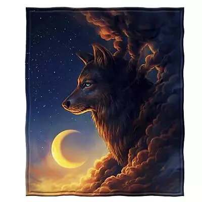 Dawhud Direct Golden Moon Wolf Fleece Blanket For Bed 50x60 Inch Crescent Moon • $12.88