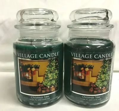 Village Candle Lot (2) CHRISTMAS TREE Large Jar Candle Two Wicks  • $47.99