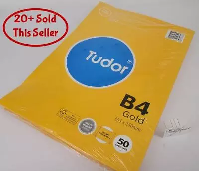 Tudor B4 Gold Envelope Peel N Seal Plain Face Pocket 353x250mm 50/Pk 142897 • $40.52