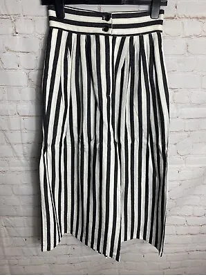 Women’s H&M Navy & Cream Striped Linen Mix Cropped Trousers Size EUR 34 UK 6 New • £12.99