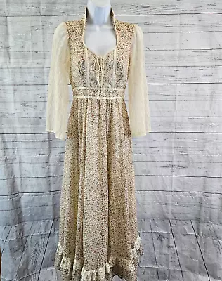 Gunne Sax By Jessica McClintock Womens Prairie Dress Sz 7 Floral Lace Sleeves • $149.99