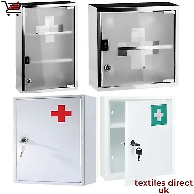 Wall Mounted Lockable Matel Steel Medicine Cabinet First Aid Cupboard Box Home  • £24.95
