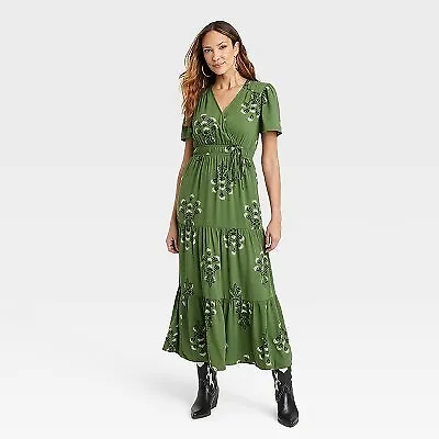 Women's Short Sleeve A-Line Maxi Dress - Knox Rose Moss Green M • $14.99