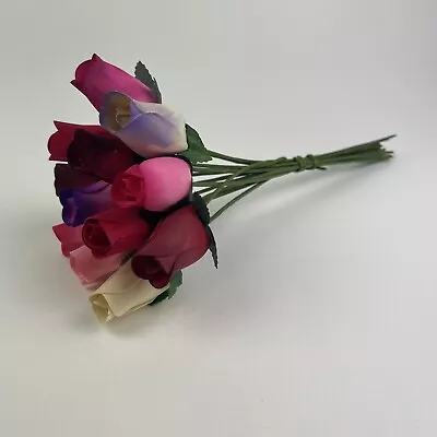 Wooden Roses 1 Dozen 12 Mixed Color Bouquet Of Buds Artificial Flowers • $12.90