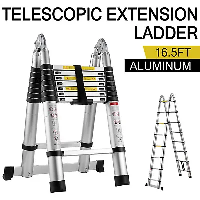 Telescoping Ladder A Frame 16.5 Ft Compact Aluminum Extension Telescopic Step • $125.80