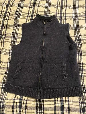 LL Bean Sweater Vest Men’s Size Large BluebSherpa Lined 100% Lambs Wool Full Zip • $39.95