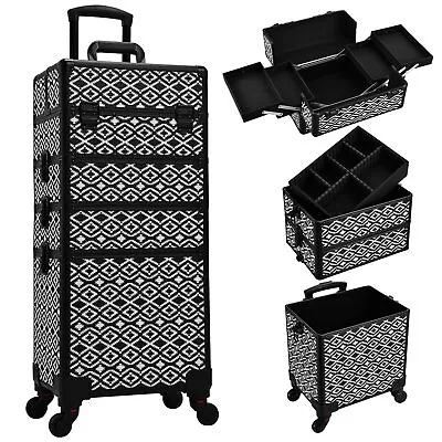 4 In 1 Rolling Makeup Trolley Train Case Cosmetic Suitcase Nail Tech Box For ... • $108.64