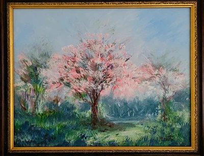 $148 • Buy Cherry Blossom Painting Tree Spring Trees Van Gogh Inspired Original Art Signed