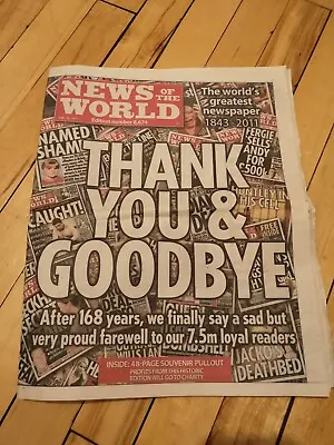 News Of The World - Last Ever Newspaper - Goodbye Edition - Original Copy VGC • £16.99