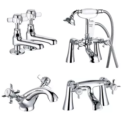 £34.99 • Buy Traditional Victorian Sink Basin Mono Bath Filler Shower Chrome Cross Taps