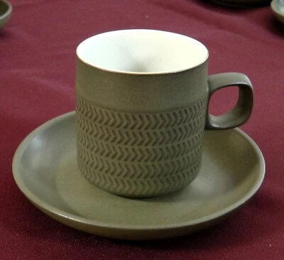 Vintage Denby Chevron Cup & Saucer Matte Green White Lining 7.5cm X 7cm Diameter • £2.99