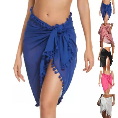 Womens Bikini Cover Up Swimwear Dress Wrap Sheer Skirt Tassel Sarong Beachwear/ • $19.26