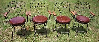 $678.50 • Buy Set Of Four Sweetheart Wire Cafe Chairs- Copper Frames, Wood Arms & Vinyl Seats