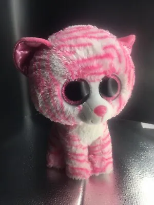 TY Beanie Boo ‘Asia’ Pink White Tiger 22cm Large Plush Glitter Eyes Collectible • $34.96