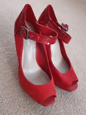 Size 4 Marks & Spencer Autograph Red Suede Court Shoes Ankle Strap • £5.99