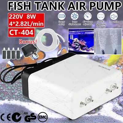 $15.49 • Buy Aquarium Air Pump Oxygen Fountain Pond Aerator Water For Fish Tank 4 Outlet AU