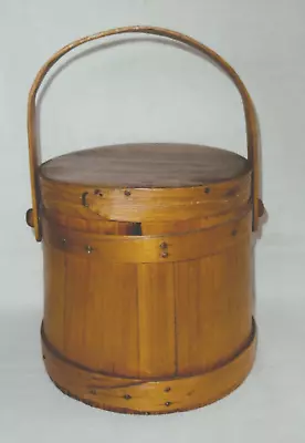 Antique Firkin ~ Small 7 1/2  Sugar Bucket W/Lid ~ Wood • $175